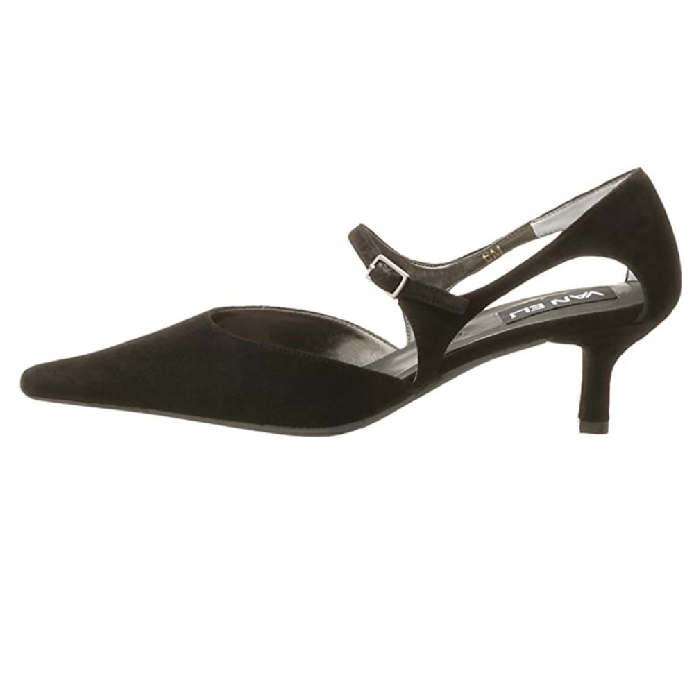 Vaneli Black Suede Pointed Toe Kitten Heel Mary Jane